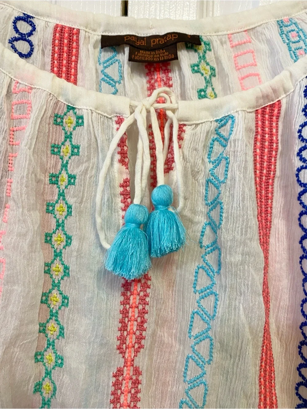 Anthropologie Payal Pratap Multi Blouse,  Embroidered Tassel Tunic (Size Small) - Picture 4 of 5